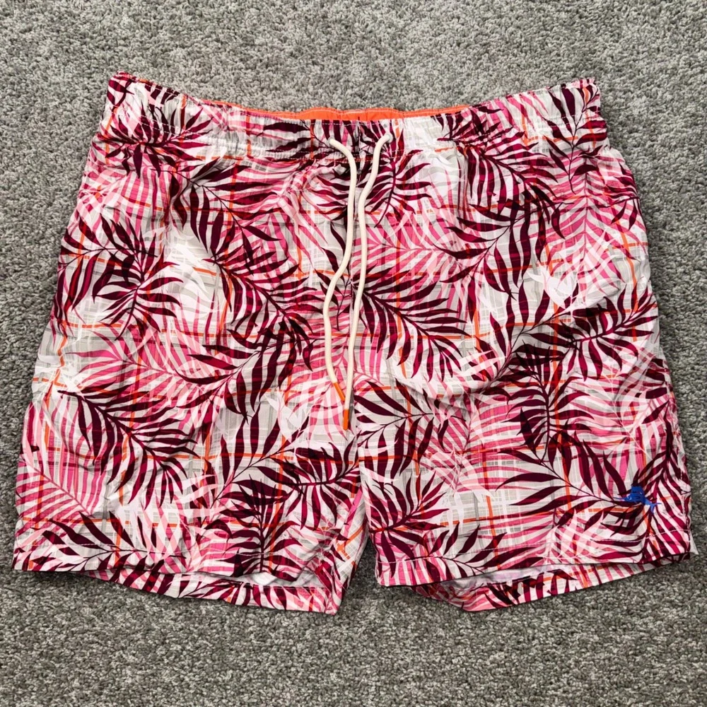 Tommy Bahama Swim Trunks Mens Tropical Palm Leaf Pink XL NEW